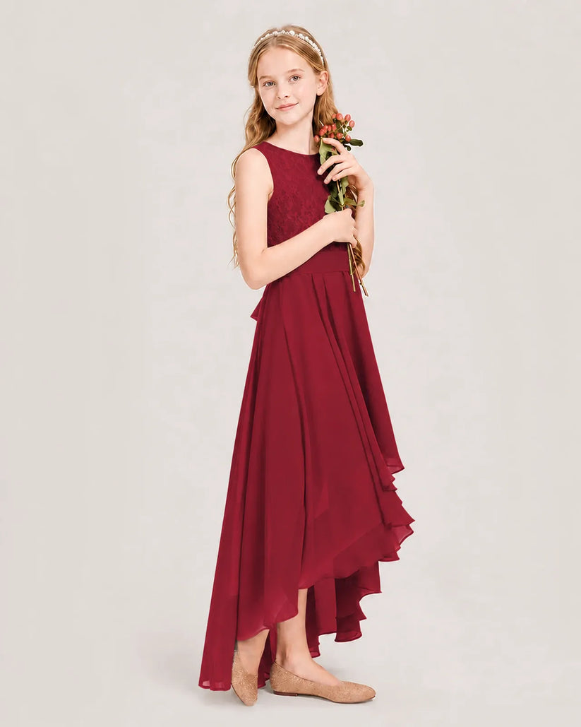 Burgundy Chiffon A-line Junior Bridesmaid Dress Side View