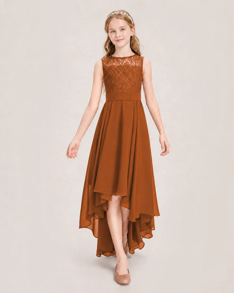 Burnt Orange Chiffon A-line Junior Bridesmaid Dress Front View