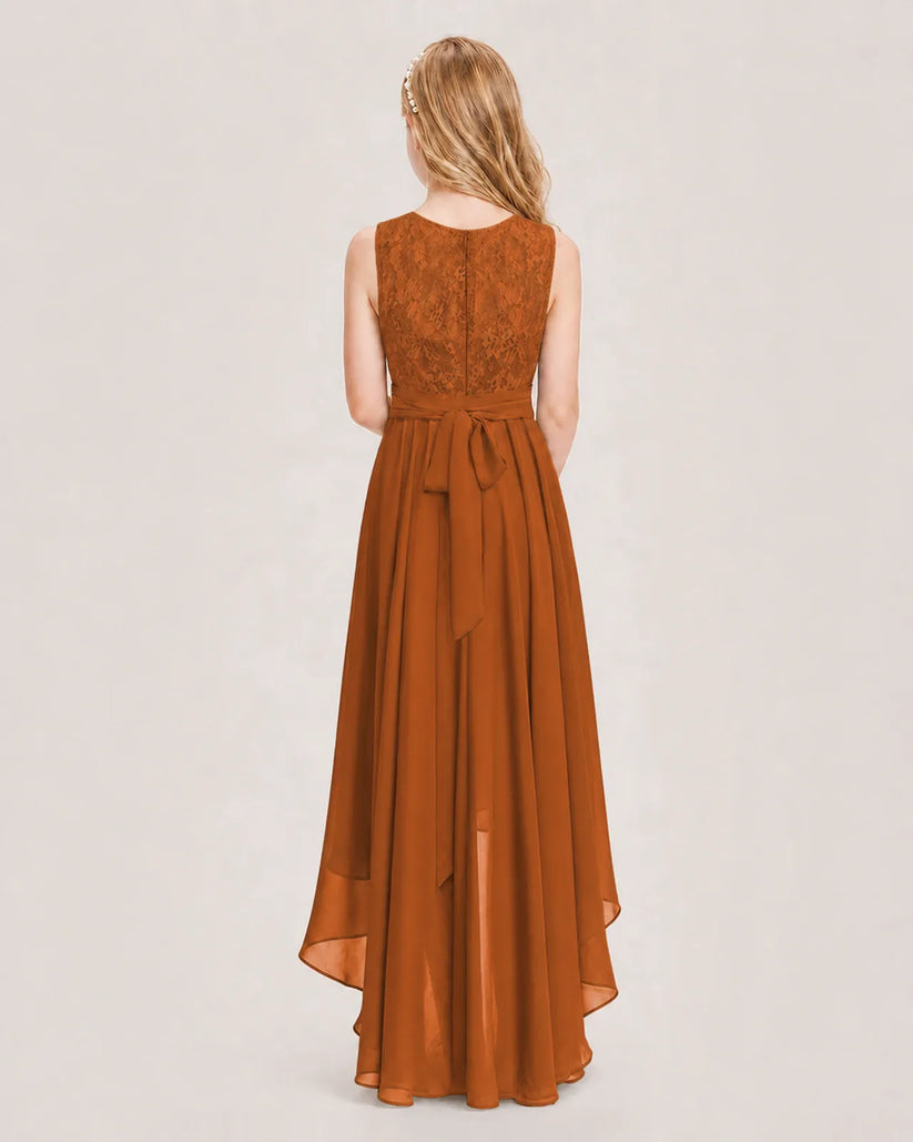 Burnt Orange Chiffon A-line Junior Bridesmaid Dress Back View