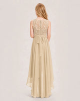 Champagne Chiffon A-line Junior Bridesmaid Dress Back View
