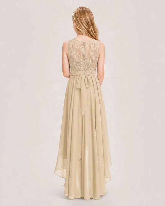 Champagne Chiffon A-line Junior Bridesmaid Dress Back View