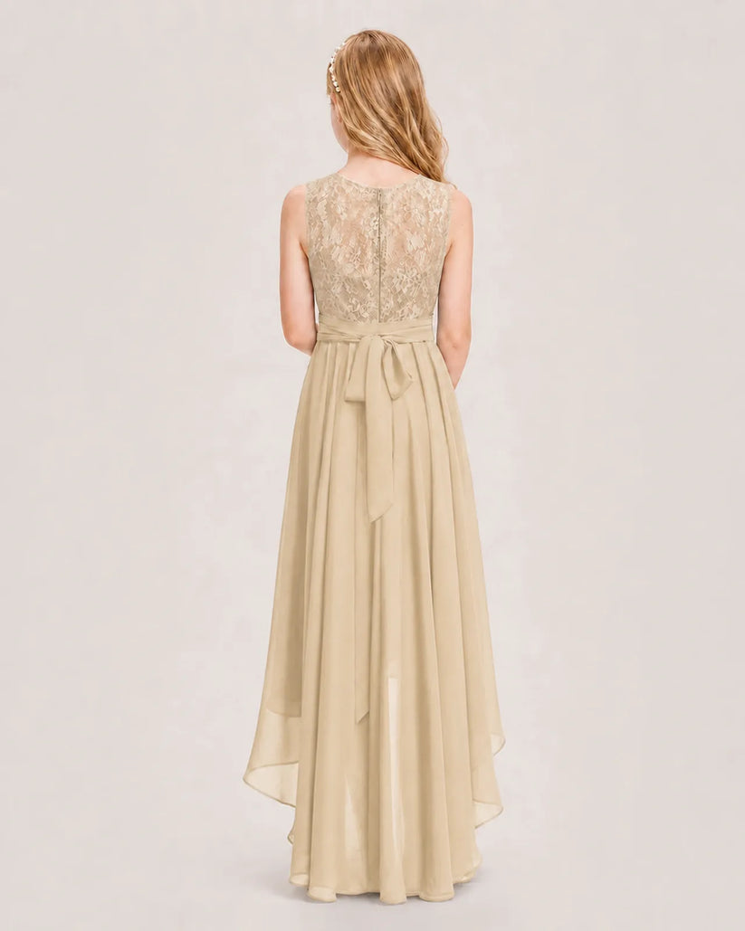 Champagne Chiffon A-line Junior Bridesmaid Dress Back View
