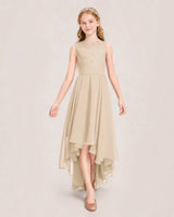 Champagne Chiffon A-line Junior Bridesmaid Dress Front View