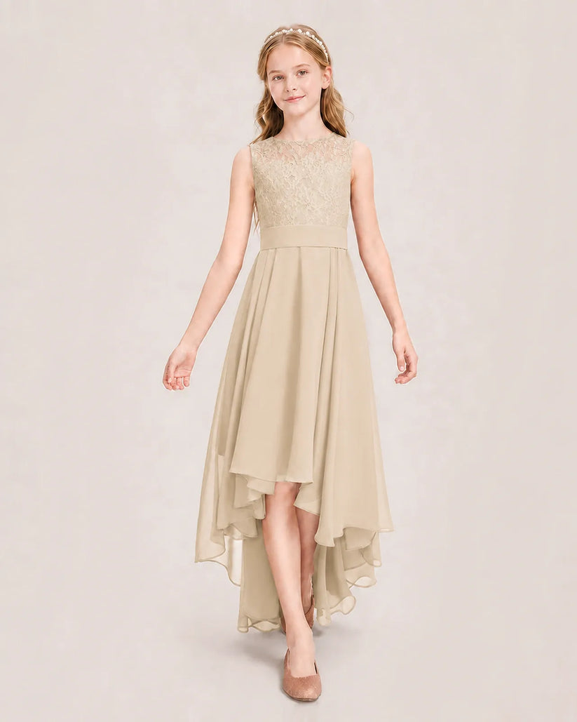 Champagne Chiffon A-line Junior Bridesmaid Dress Front View