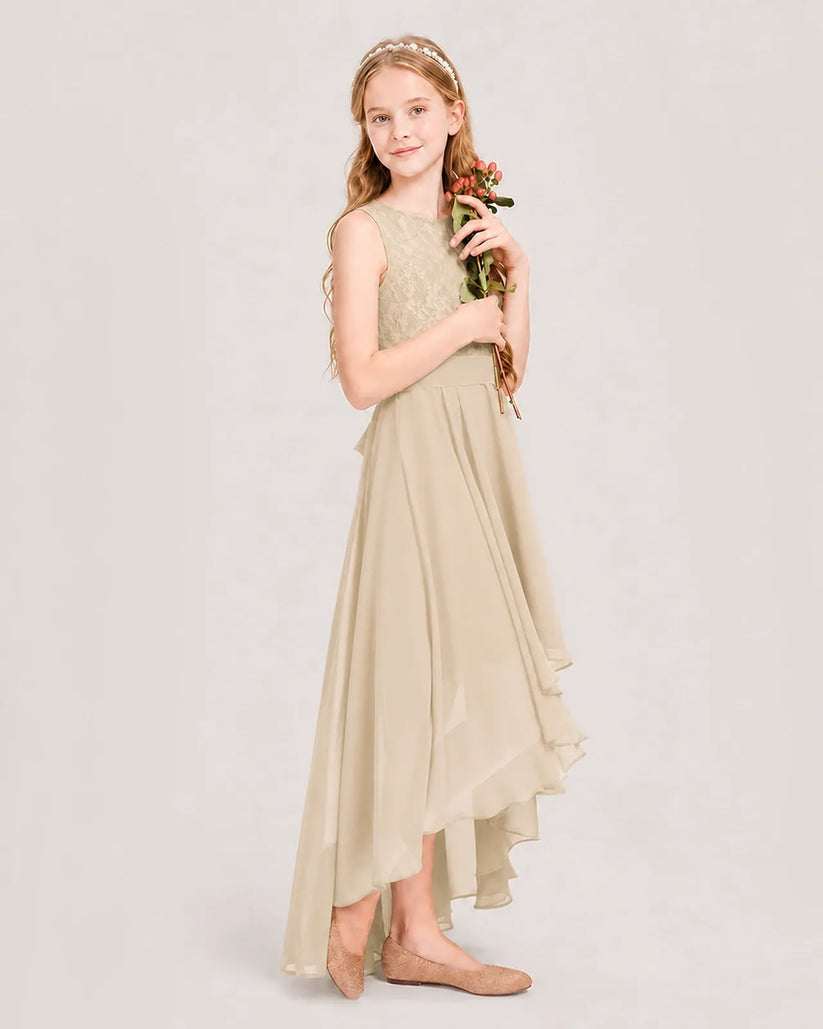 Champagne Chiffon A-line Junior Bridesmaid Dress Side View