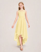 Daffodil Chiffon High Low Junior Bridesmaid Dress Front View