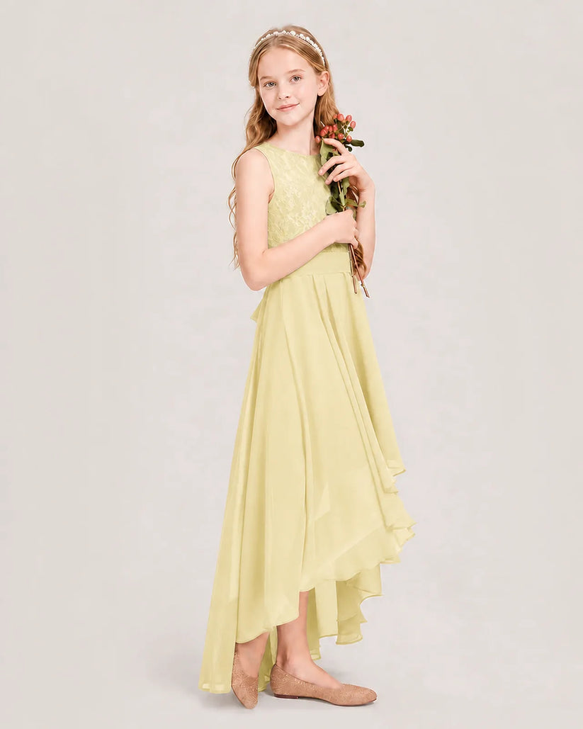 Daffodil Chiffon High Low Junior Bridesmaid Dress Side View
