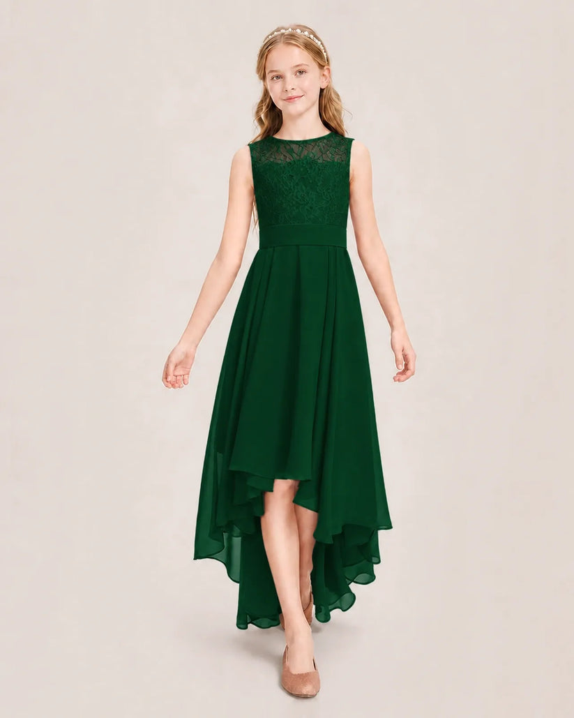 Dark Green Chiffon A-line Junior Bridesmaid Dress Front View