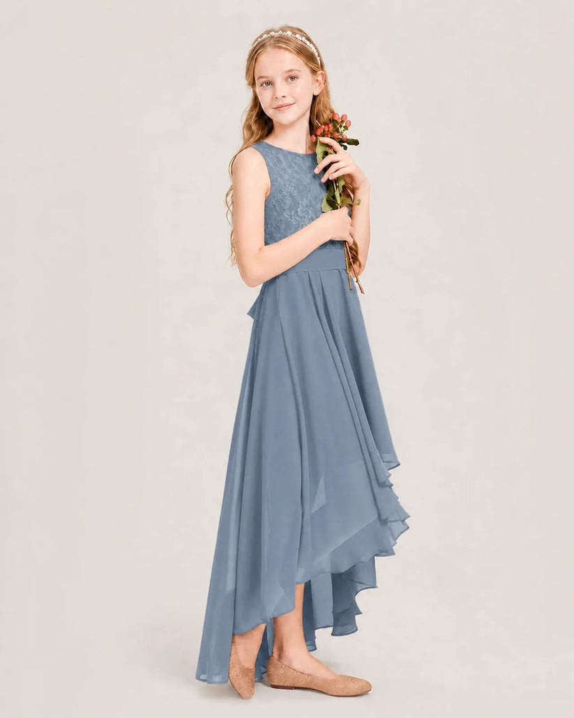 Dusty Blue Chiffon A-line Junior Bridesmaid Dress Side View