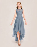 Dusty Blue Chiffon A-line Junior Bridesmaid Dress Front View