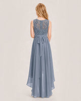 Dusty Blue Chiffon A-line Junior Bridesmaid Dress Back View