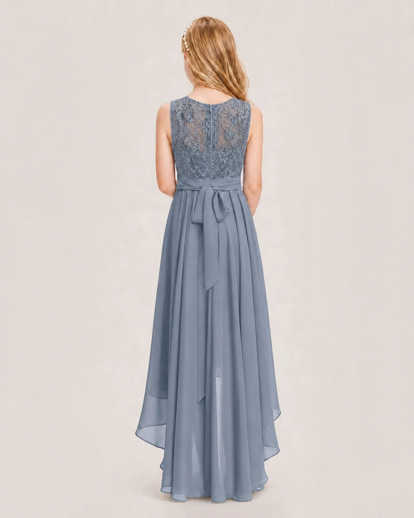 Dusty Blue Chiffon A-line Junior Bridesmaid Dress Back View