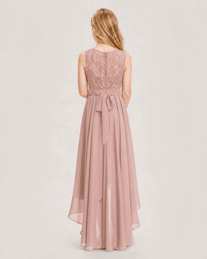 Dusty Rose Chiffon A-line Junior Bridesmaid Dress Back View