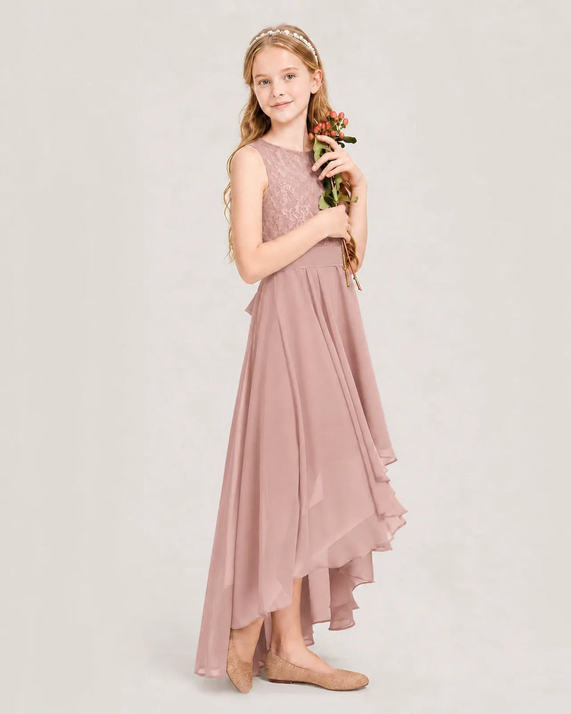 Dusty Rose Chiffon A-line Junior Bridesmaid Dress Side View
