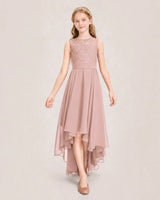 Dusty Rose Lace Chiffon A-line Junior Bridesmaid Dress Front View