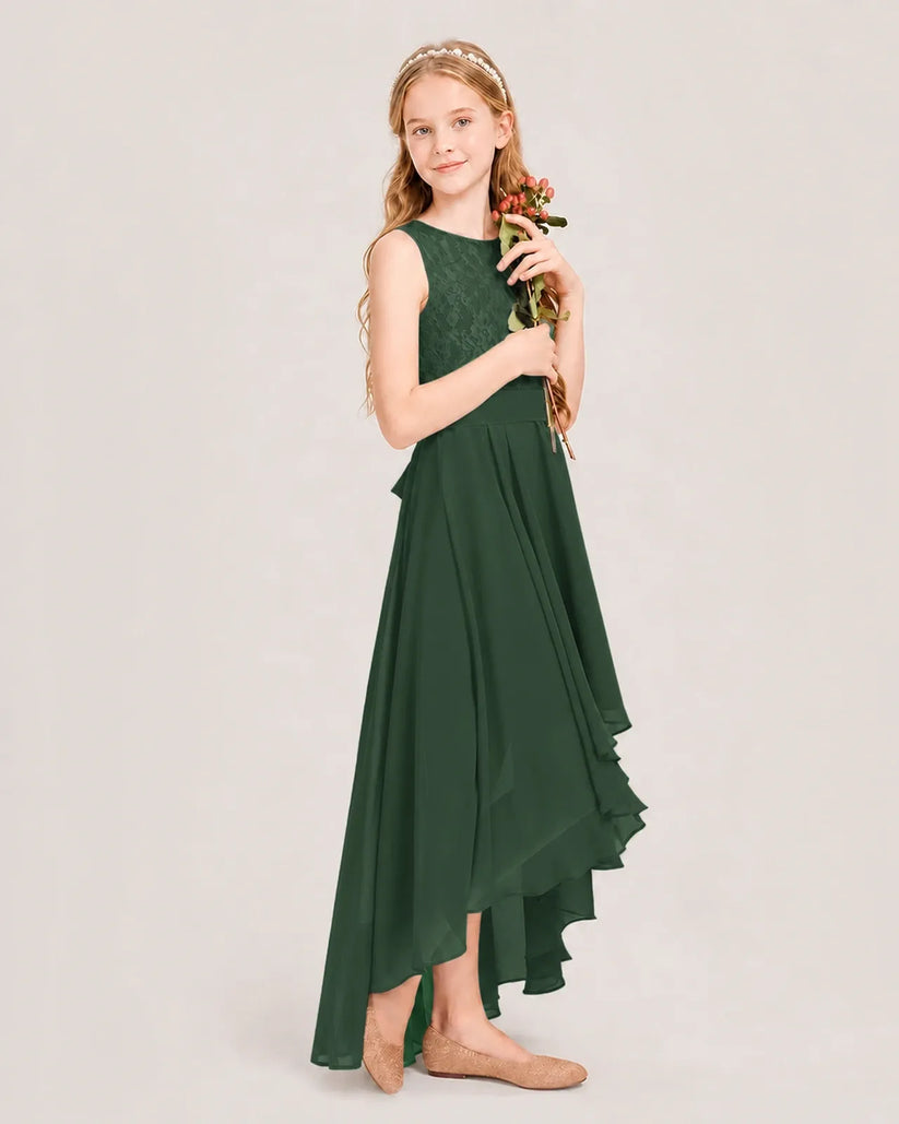 Emerald Green Chiffon A-line Junior Bridesmaid Dress Side View