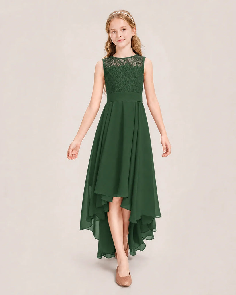Emerald Green Chiffon A-line Junior Bridesmaid Dress Front View