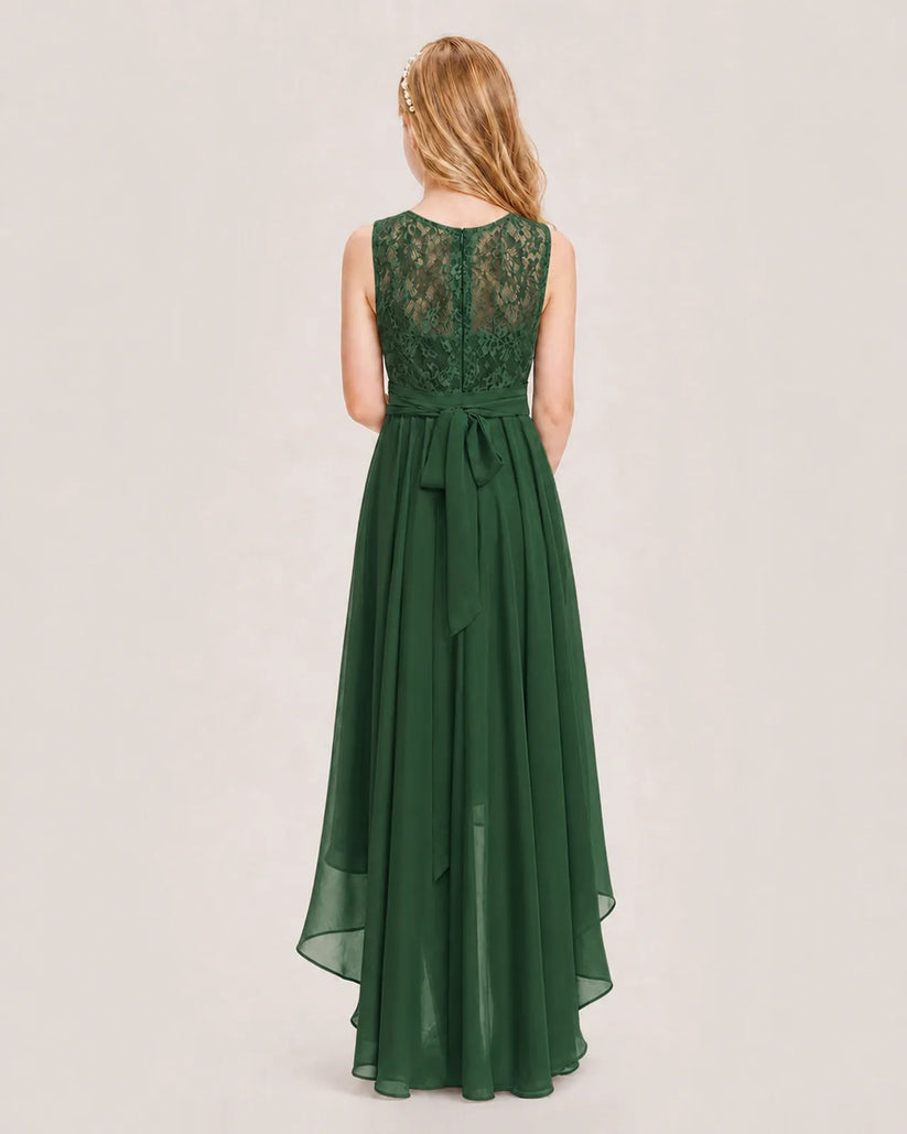 Emerald Green Chiffon A-line Junior Bridesmaid Dress Back View