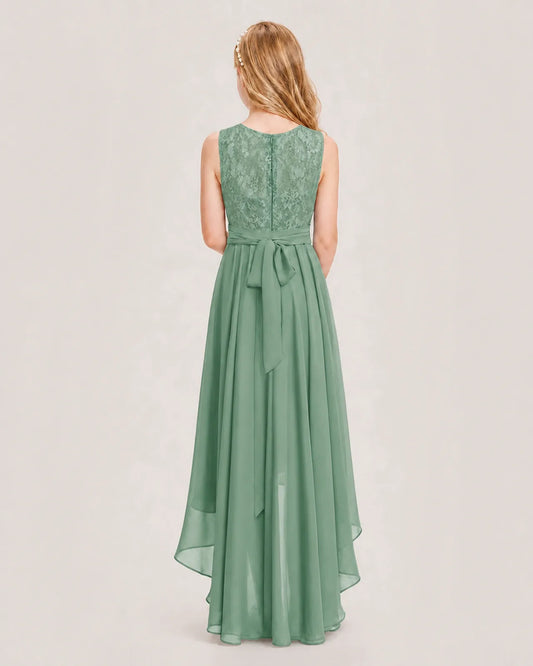 Eucalyptus Chiffon A-line Junior Bridesmaid Dress Back View