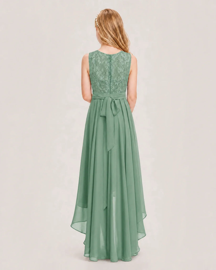 Eucalyptus Chiffon A-line Junior Bridesmaid Dress Back View