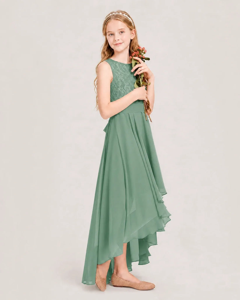 Eucalyptus Chiffon A-line Junior Bridesmaid Dress Side View