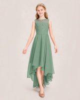 Eucalyptus Chiffon High-Low Junior Bridesmaid Dress Front View