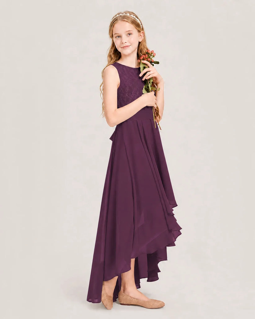 Grape Chiffon A-line Junior Bridesmaid Dress Side View