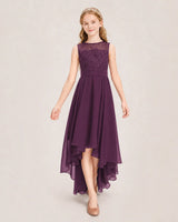 Grape Chiffon High Low Junior Bridesmaid Dress Front View