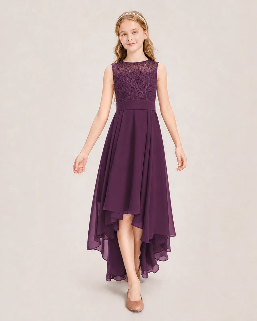 Grape Chiffon High Low Junior Bridesmaid Dress Front View