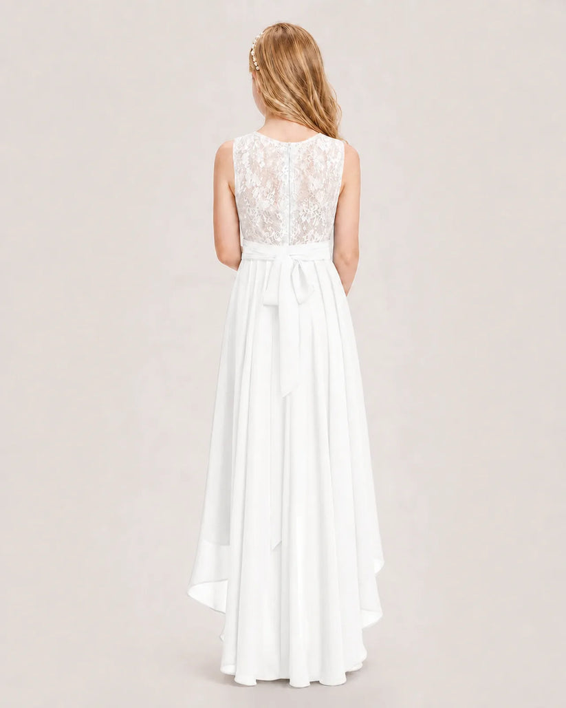 Ivory Chiffon A-line Junior Bridesmaid Dress Back View