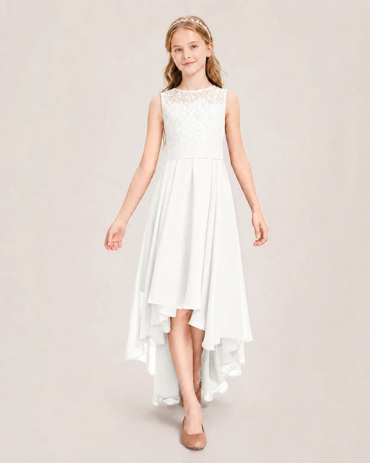Ivory Chiffon A-line Junior Bridesmaid Dress Front View