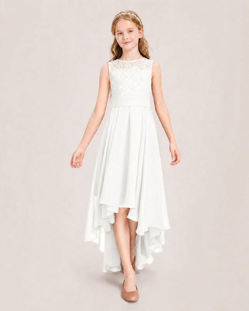 Ivory Chiffon A-line Junior Bridesmaid Dress Front View