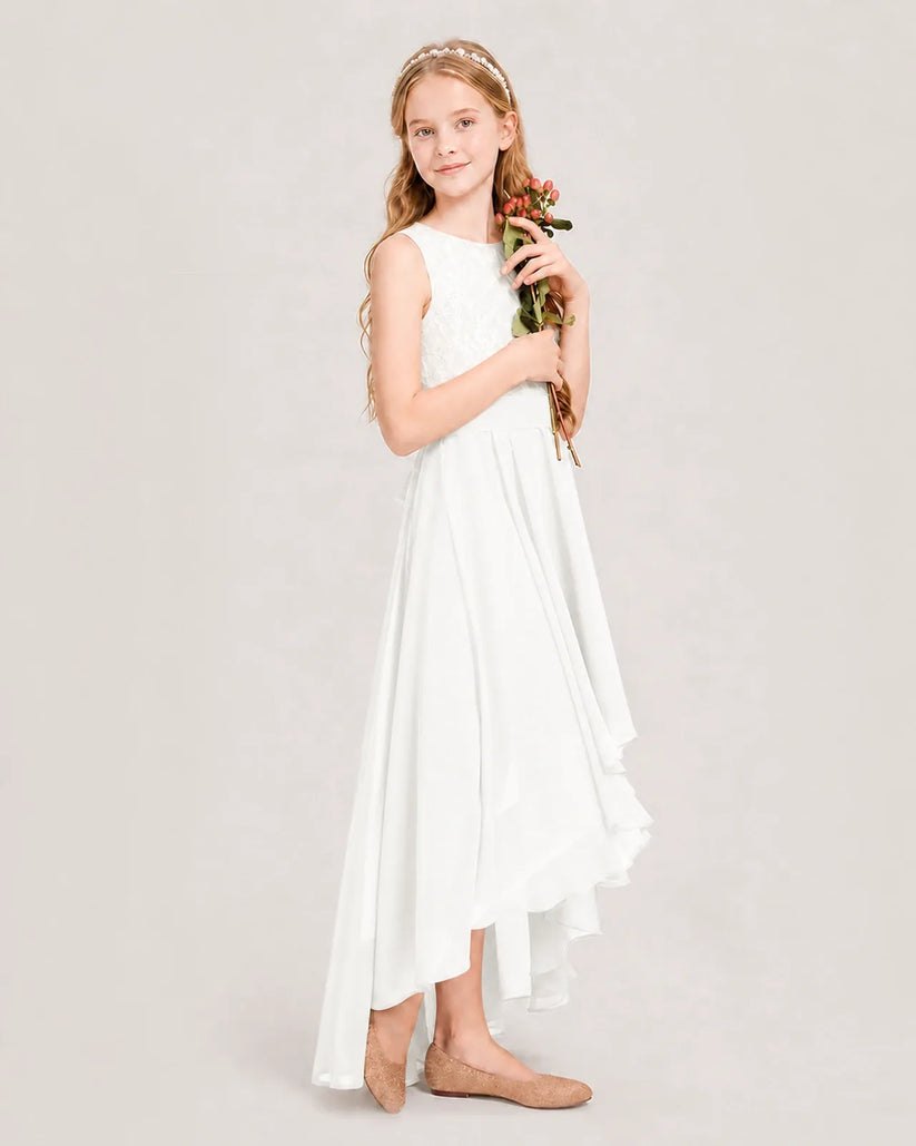 Ivory Chiffon A-line Junior Bridesmaid Dress Front View