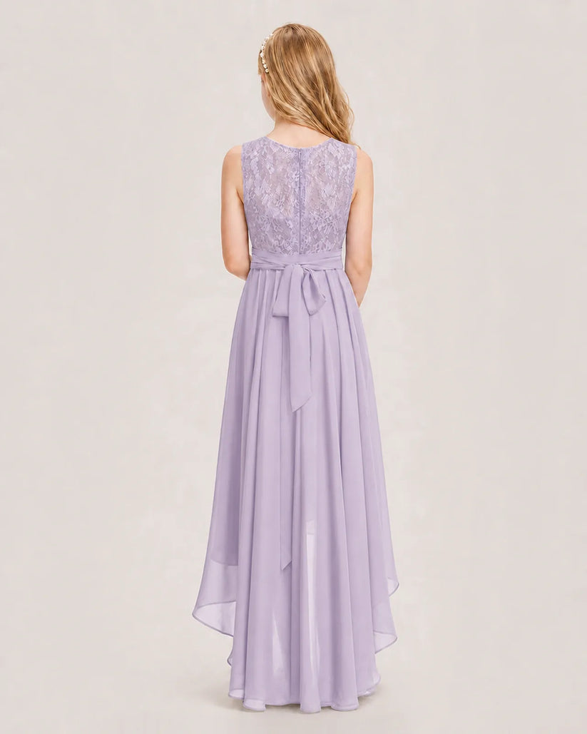 Lavender Chiffon A-line Junior Bridesmaid Dress Back View