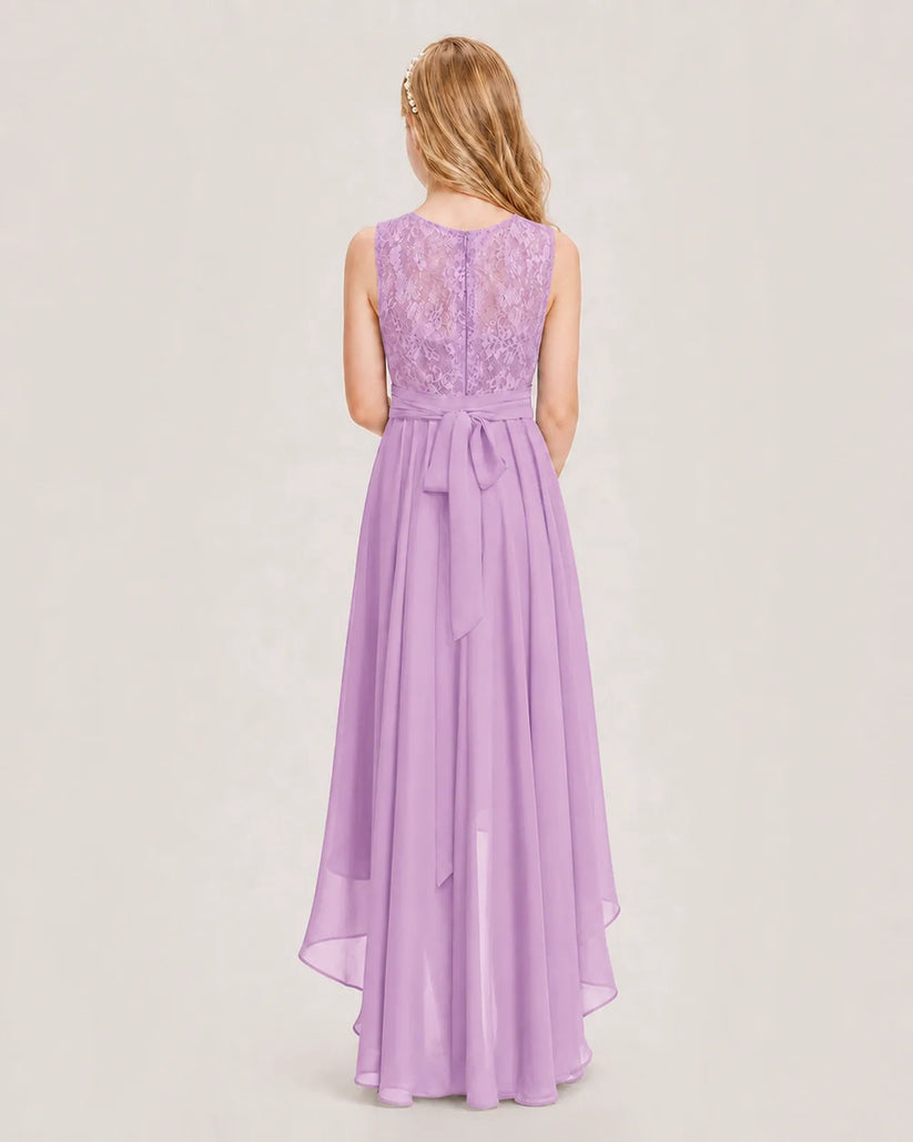 Lilac Chiffon A-line Junior Bridesmaid Dress Back View
