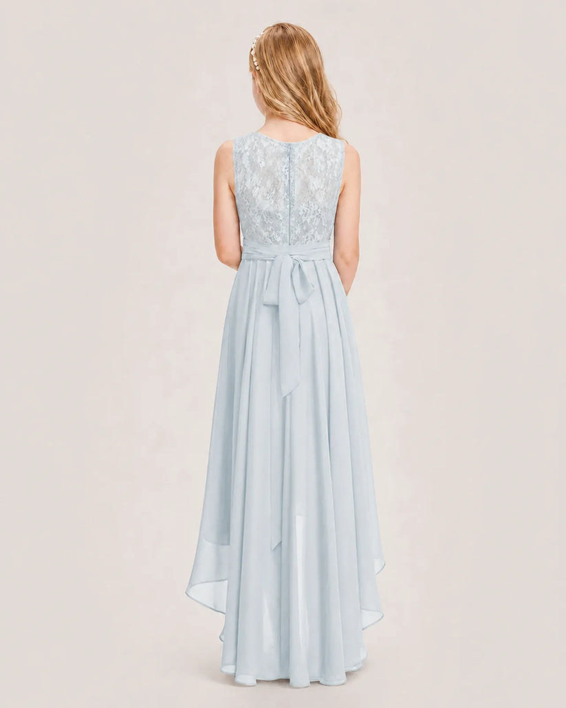Mist Chiffon A-line Junior Bridesmaid Dress Back View