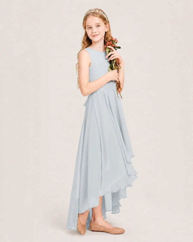 Mist Chiffon A-line Junior Bridesmaid Dress Front View