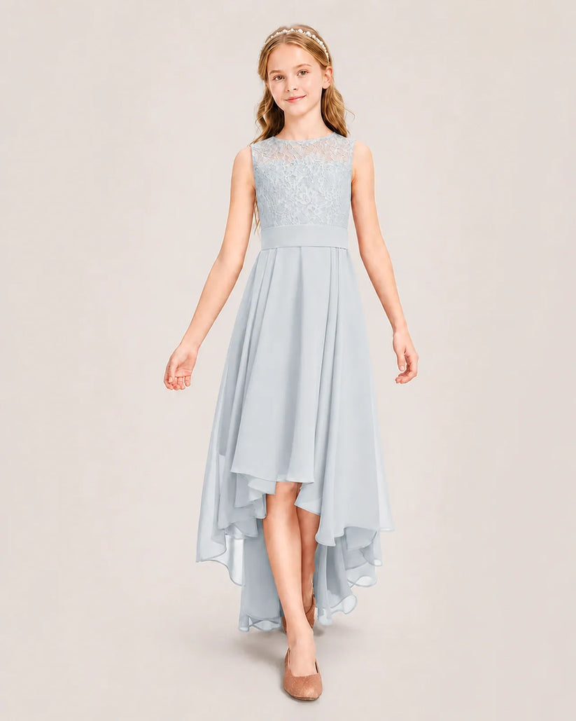 Mist Chiffon A-line Junior Bridesmaid Dress Front View