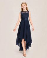 Navy Blue Chiffon A-line Junior Bridesmaid Dress Front View
