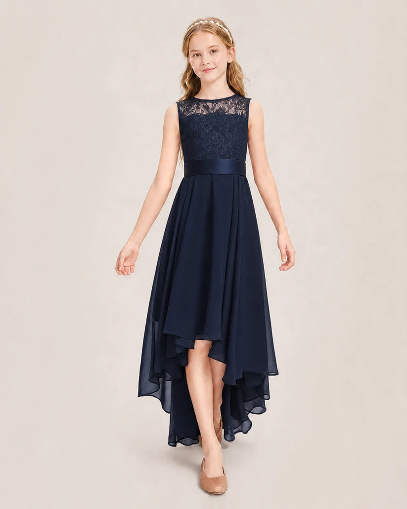 Navy Blue Chiffon A-line Junior Bridesmaid Dress Front View