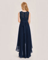 Navy Blue Chiffon A-line Junior Bridesmaid Dress Back View