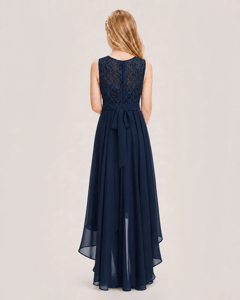 Navy Blue Chiffon A-line Junior Bridesmaid Dress Back View