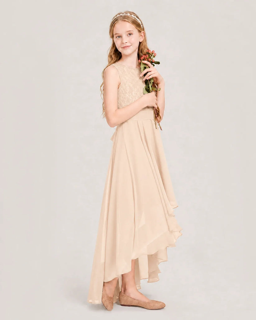 Peach Chiffon A-line Junior Bridesmaid Dress Side View