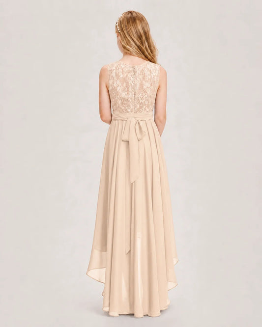 Peach Chiffon A-line Junior Bridesmaid Dress Back View