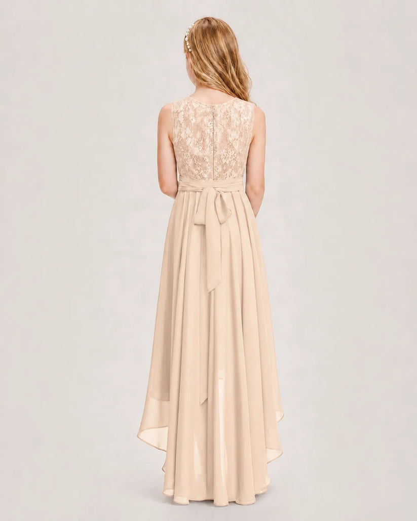 Peach Chiffon A-line Junior Bridesmaid Dress Back View