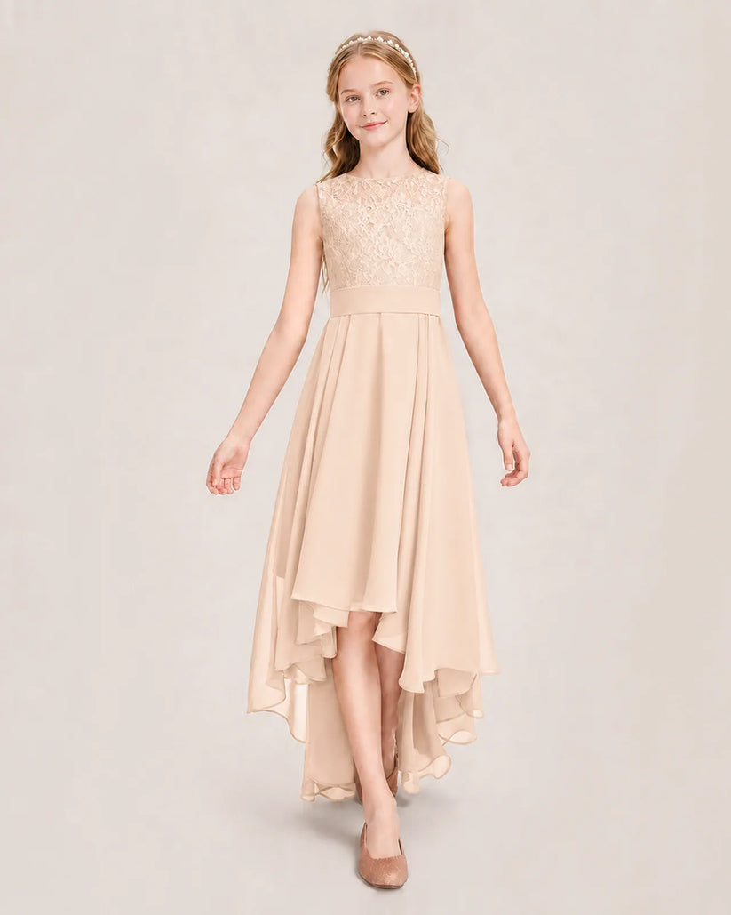 Peach Chiffon A-line Junior Bridesmaid Dress Front View