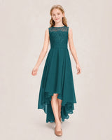 Peacock Chiffon High Low Junior Bridesmaid Dress Front View