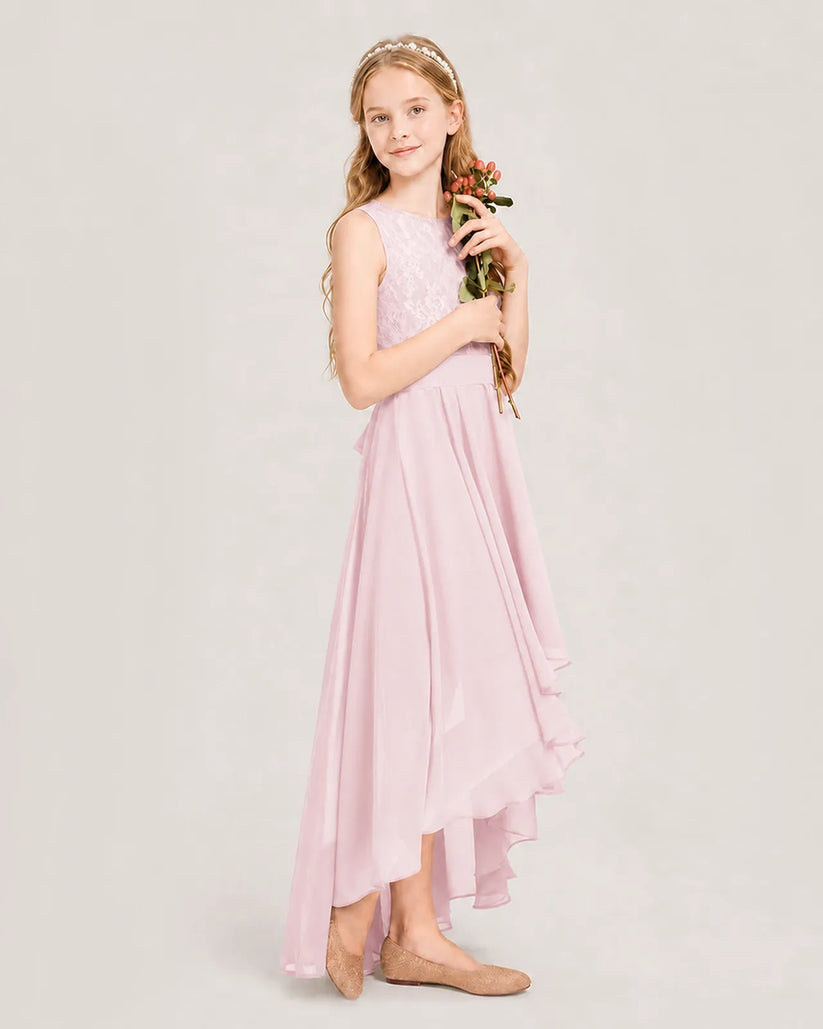 Pink Chiffon A-line Junior Bridesmaid Dress Side View