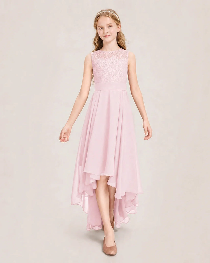 Pink Chiffon A-line Junior Bridesmaid Dress Front View