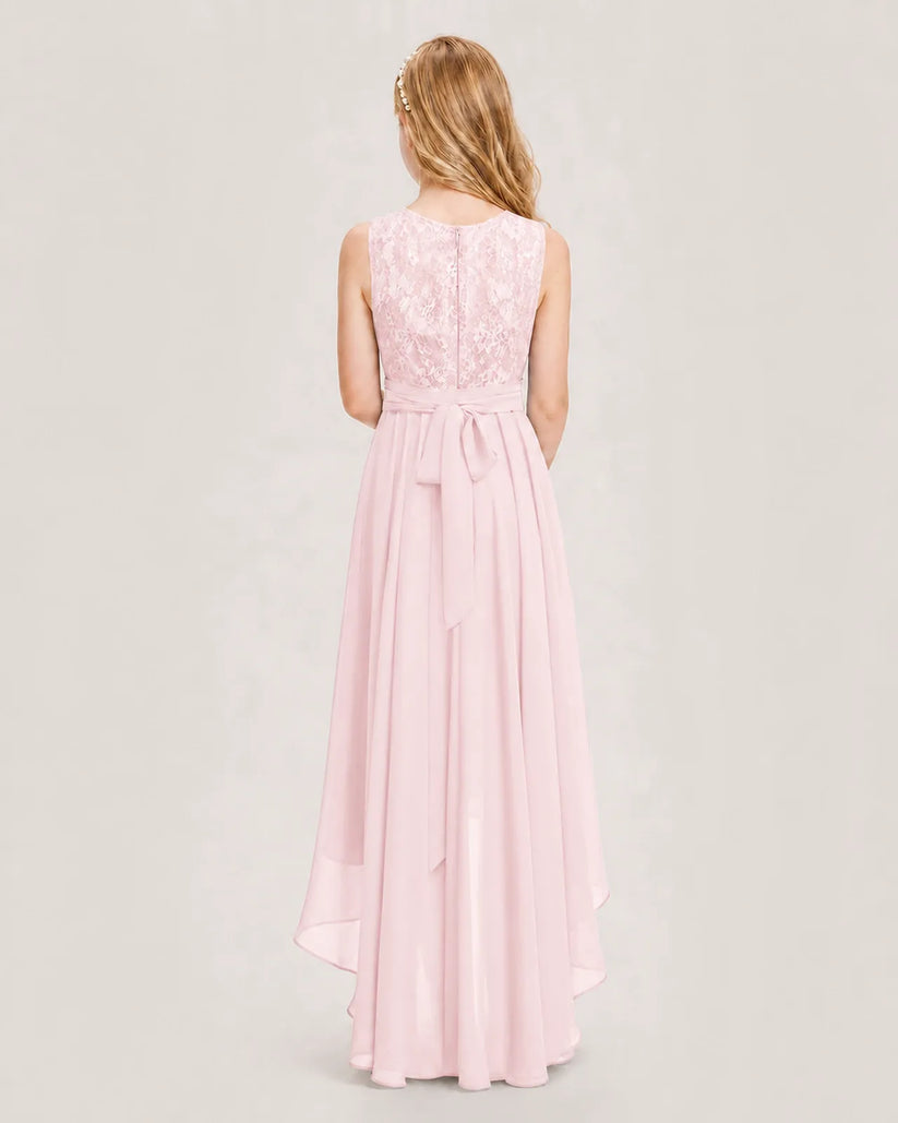 Pink Chiffon A-line Junior Bridesmaid Dress Back View
